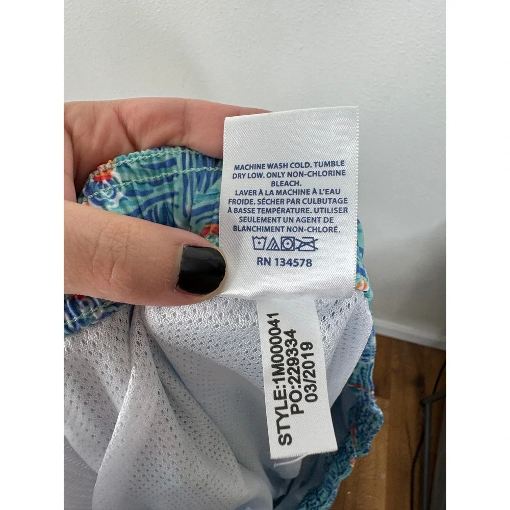 Vineyard Vines Pelican Print Chappy Swim Trunks Mens XL Blue Teal 1M000041